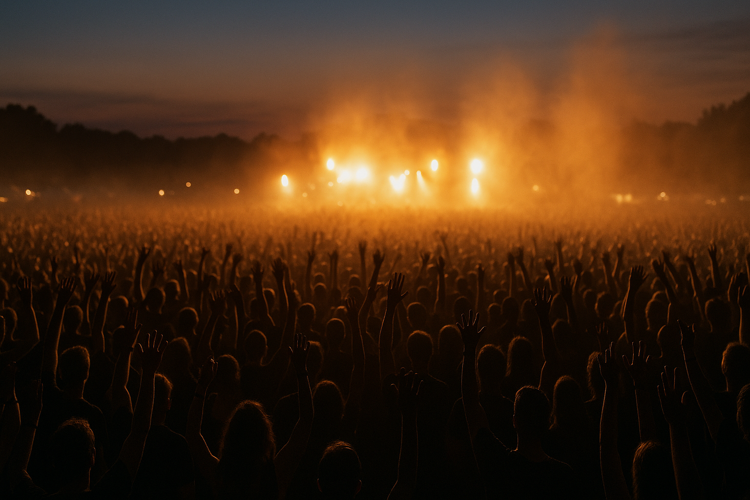 Festival crowd at dusk